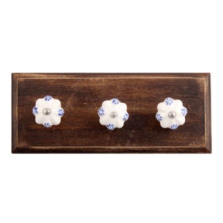 Blue Dahalia Medium Ceramic Wooden Hooks